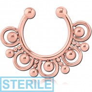 STERILE ROSE GOLD PVD COATED SURGICAL STEEL FAKE SEPTUM RING - 17 BALLS PIERCING