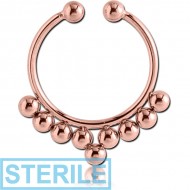 STERILE ROSE GOLD PVD COATED SURGICAL STEEL FAKE SEPTUM RING - 9 BALLS PIERCING