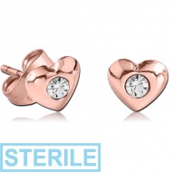 STERILE STERLING SILVER 925 ROSE GOLD PVD COATED JEWELLED EAR STUDS PAIR - HAERT