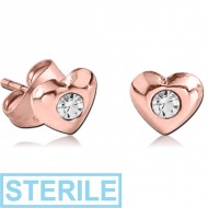 STERILE STERLING SILVER 925 ROSE GOLD PVD COATED JEWELLED EAR STUDS PAIR - HAERT PIERCING