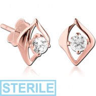 STERILE STERLING SILVER 925 ROSE GOLD PVD COATED JEWELLED EAR STUDS PAIR