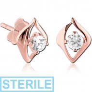 STERILE STERLING SILVER 925 ROSE GOLD PVD COATED JEWELLED EAR STUDS PAIR PIERCING