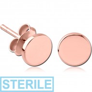 STERILE STERLING SILVER 925 ROSE GOLD PVD COATED EAR STUDS PAIR - CIRCLE PIERCING