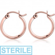 STERILE ROSE GOLD PVD COATED SURGICAL STEEL ROUND WIRE EAR HOOPS PAIR