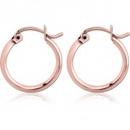 STERILE ROSE GOLD PVD COATED SURGICAL STEEL ROUND WIRE EAR HOOPS PAIR