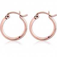 STERILE ROSE GOLD PVD COATED SURGICAL STEEL ROUND WIRE EAR HOOPS PAIR PIERCING