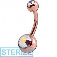 STERILE ROSE GOLD PVD COATED TITANIUM DOUBLE OPTIMA CRYSTAL JEWELLED NAVEL BANANA PIERCING