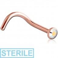 STERILE ROSE GOLD PVD COATED TITANIUM OPTIMA CRYSTAL JEWELLED CURVED NOSE STUD