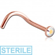 STERILE ROSE GOLD PVD COATED TITANIUM OPTIMA CRYSTAL JEWELLED CURVED NOSE STUD PIERCING