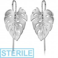 STERILE STERLING SILVER 925 RHODIUM PLATED EARRINGS PAIR - LEAF