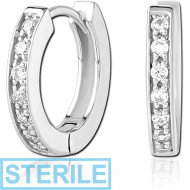 STERILE STERLING SILVER 925 RHODIUM PLATED JEWELLED HUGGIES PAIR PIERCING