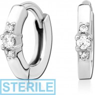 STERILE STERLING SILVER 925 RHODIUM PLATED JEWELLED HUGGIES PAIR PIERCING