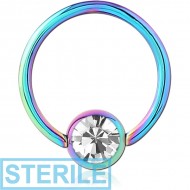 STERILE RAINBOW PVD COATED SURGICAL STEEL SWAROVSKI CRYSTAL JEWELLED BALL CLOSURE RING