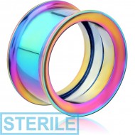 STERILE RAINBOW PVD COATED STAINLESS STEEL DOUBLE FLARED INTERNALLY THREADED TUNNEL