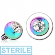 STERILE RAINBOW PVD COATED SURGICAL STEEL SWAROVSKI CRYSTAL JEWELLED BALL FOR 1.2MM INTERNALLY THREADED PIN