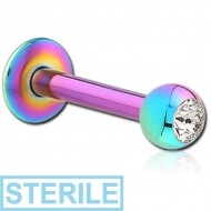 STERILE RAINBOW PVD COATED SURGICAL STEEL INTERNALLY THREADED SWAROVSKI CRYSTAL JEWELLED MICRO LABRET