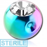 STERILE RAINBOW PVD COATED SURGICAL STEEL HIGH END CRYSTAL JEWELLED BALL FOR BALL CLOSURE RING