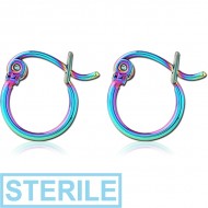 STERILE RAINBOW PVD COATED SURGICAL STEEL WIRE HOOP EARRINGS - ROUND