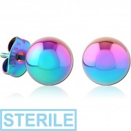 STERILE RAINBOW PVD COATED SURGICAL STEEL EAR STUDS PAIR -3MM BALL