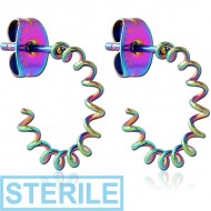 STERILE RAINBOW PVD COATED SURGICAL STEEL EAR STUDS PAIR PIERCING