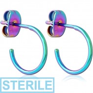 STERILE RAINBOW PVD COATED SURGICAL STEEL EAR STUDS PAIR - HOOP