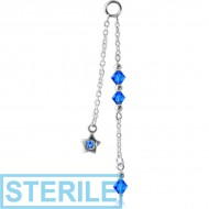 STERILE STERLING SILVER 925 JEWELLED CHAIN CHARM - WITH RHOMBUS GLASS BEADS AND STAR PIERCING