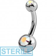 STERILE SURGICAL STEEL DOUBLE JEWELLED MINI NAVEL BANANA PIERCING