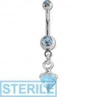 STERILE SURGICAL STEEL DOUBLE HIGH END CRYSTAL JEWELLED MINI NAVEL BANANA WITH HOOP PIERCING