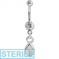 STERILE SURGICAL STEEL DOUBLE HIGH END CRYSTAL JEWELLED MINI NAVEL BANANA WITH HOOP PIERCING