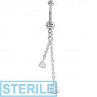 STERILE SURGICAL STEEL DOUBLE HIGH END CRYSTAL JEWELLED MINI NAVEL BANANA WITH HOOP PIERCING