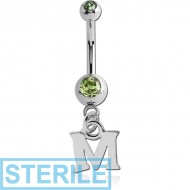 STERILE SURGICAL STEEL DOUBLE HIGH END CRYSTAL JEWELLED MINI NAVEL BANANA WITH HOOP PIERCING