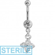 STERILE SURGICAL STEEL DOUBLE HIGH END CRYSTAL JEWELLED MINI NAVEL BANANA WITH HOOP PIERCING