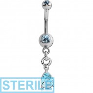 STERILE SURGICAL STEEL DOUBLE HIGH END CRYSTAL JEWELLED MINI NAVEL BANANA WITH HOOP PIERCING