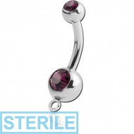 STERILE SURGICAL STEEL DOUBLE VALUE CRYSTAL JEWELLED MINI NAVEL BANANA WITH HOOP PIERCING