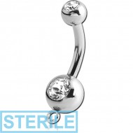 STERILE SURGICAL STEEL DOUBLE SWAROVSKI CRYSTAL JEWELLED MINI NAVEL BANANA WITH HOOP PIERCING