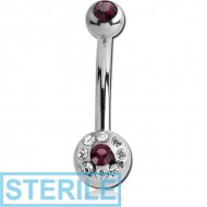 STERILE SURGICAL STEEL DOUBLE JEWELLED MULTI STONES MINI NAVEL BANANA PIERCING