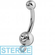 STERILE SURGICAL STEEL SWAROVSKI CRYSTAL JEWELLED MINI NAVEL BANANA WITH HOOP PIERCING