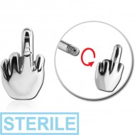 STERILE SURGICAL STEEL ATTACHMENT FOR 1.6 MM THREADED PIN - MIDDLE FINGER PIERCING
