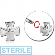 STERILE SURGICAL STEEL ATTACHMENT FOR 1.6 MM THREADED PIN - IRON CROSS PIERCING