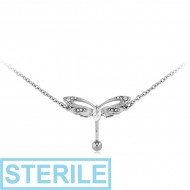 STERILE SURGICAL STEEL JEWJELED BELLY CHAIN NAVEL BANANA - BUTTERFLY PIERCING