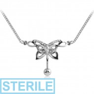 STERILE SURGICAL STEEL JEWELLED BELLY CHAIN NAVEL BANANA - BUTTERFLY INFINITY PIERCING