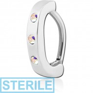 STERILE SURGICAL STEEL JEWELLED BELLY CLICKER - TRIPLE GEM PIERCING