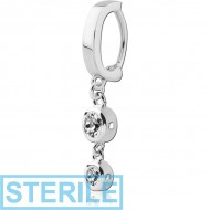 STERILE SURGICAL STEEL BELLY CLICKER WITH JEWELLED DANGLING CHARM PIERCING