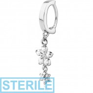 STERILE SURGICAL STEEL BELLY CLICKER WITH JEWELLED DANGLING CHARM PIERCING