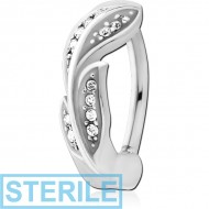 STERILE SURGICAL STEEL JEWELLED BELLY CLICKER - FEATHER PIERCING