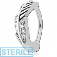 STERILE SURGICAL STEEL JEWELLED BELLY CLICKER - FEATHER PIERCING