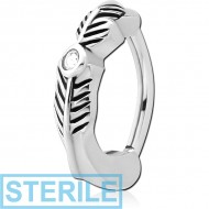 STERILE SURGICAL STEEL JEWELLED BELLY CLICKER - FANCY FEATHER PIERCING