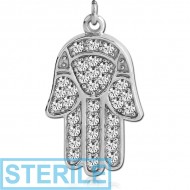 STERILE SURGICAL STEEL JEWELLED HAMSA CHARM PIERCING