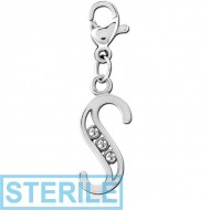 STERILE SURGICAL STEEL JEWELLED CHARM WITH LOBSTER LOCKER - S PIERCING