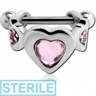 STERILE SURGICAL STEEL JEWELLED CARTILAGE SHIELD - THREE HEARTS PIERCING